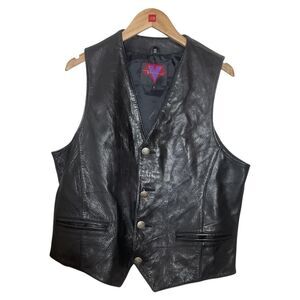 Velducci Vintage Black Leather Biker Vest Mens Size Large